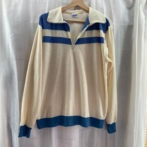 Vintage 70s Knits‎ by AMB Permanent Press Striped Quarter Zip Pullover XL